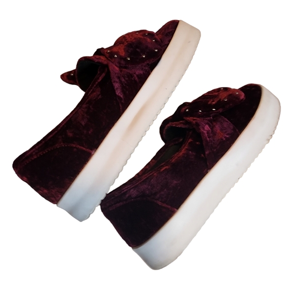 EUC Rebecca Minkoff Stacey Crushed Velvet Studded Bow Platform Slip On Shoes - Picture 8 of 10
